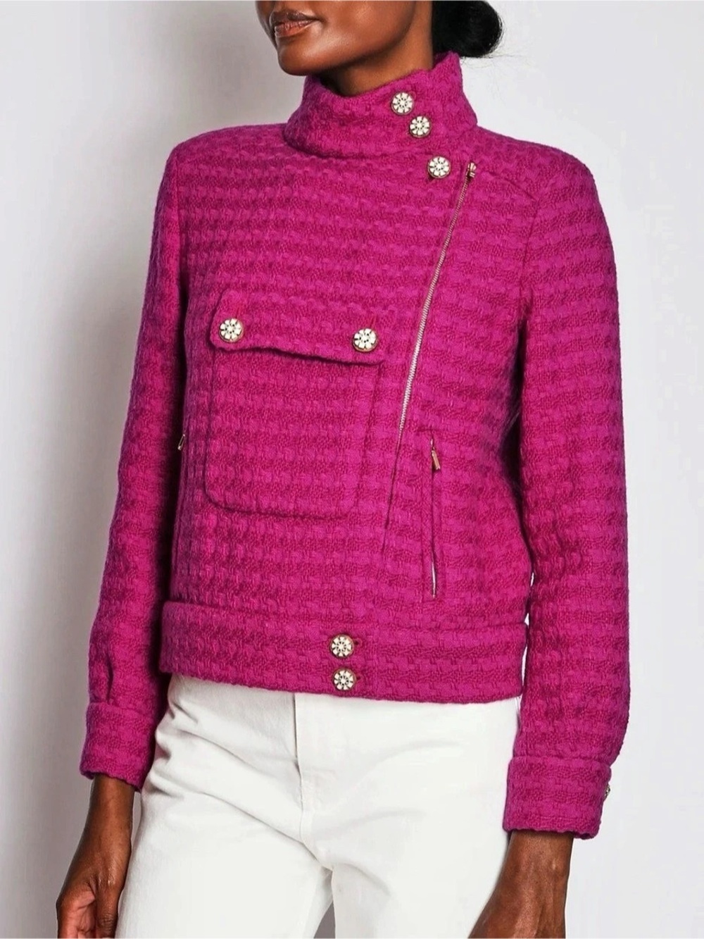 Luxury Style Fuchsia Pink Textured Tweed Jacket Size Small